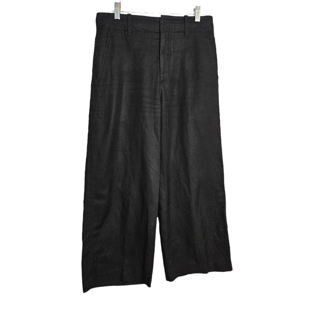 Vince Womens Wide Leg Black Linen Blend Cropped Trouser Pants Size 4 Career
